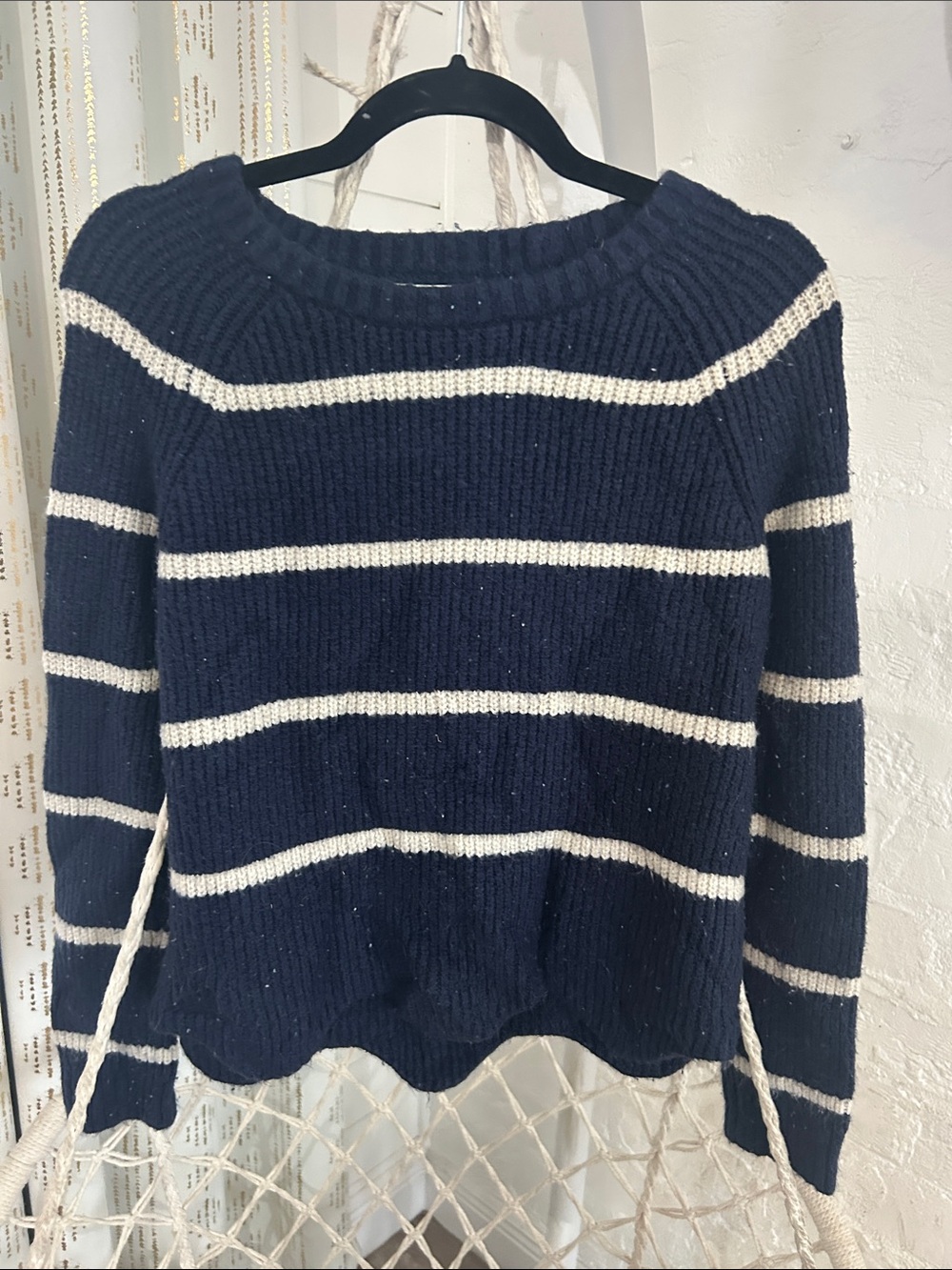 Pinque Navy & Cream Striped Chunky Knit Sweater | Medium